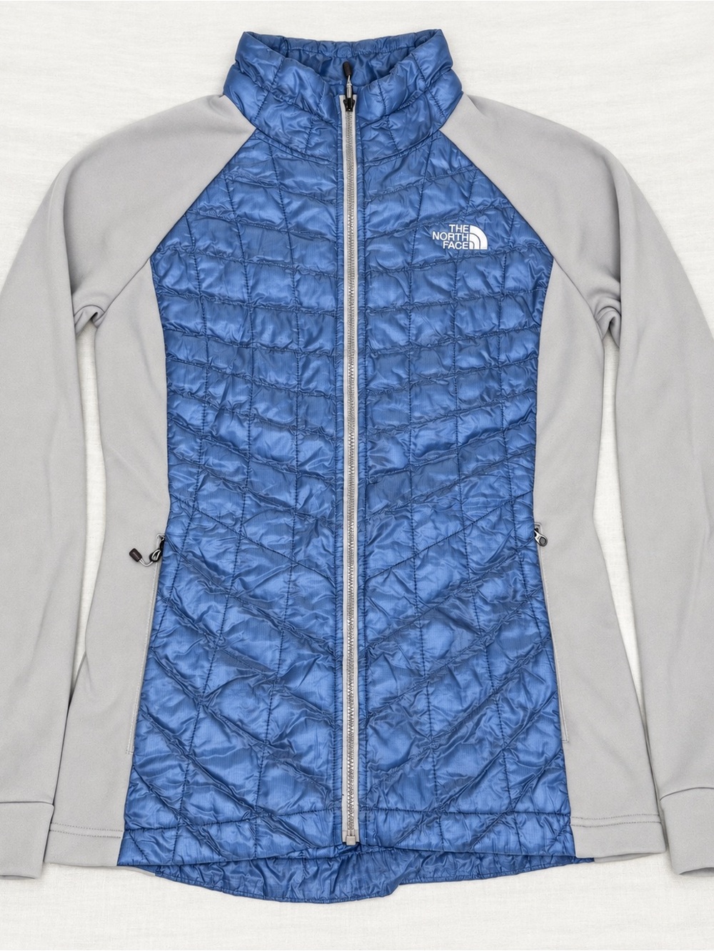 The North Face Womens Hybrid Jacket Size M Blue Gray Quilted Stretch Full Zip